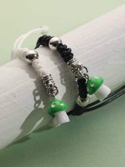 2pcs Mushroom Charm Braided Bracelet