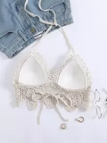 Swim Mod 鏤空勾織吊脖罩衫 - 杏色 - 查看 2