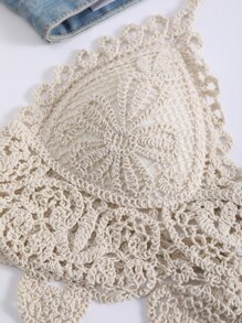 Swim Mod 鏤空勾織吊脖罩衫 - 杏色 - 查看 3