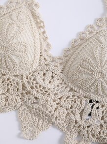 Swim Mod 鏤空勾織吊脖罩衫 - 杏色 - 查看 5