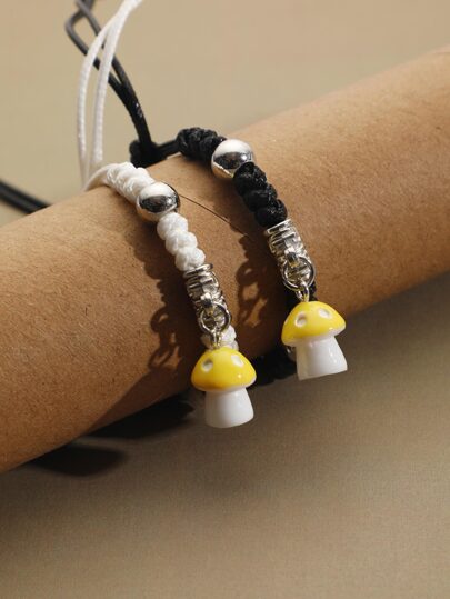 2pcs Mushroom Charm Braided Bracelet