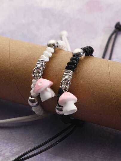 2 piezas Pulsera trenzada seta accesorio