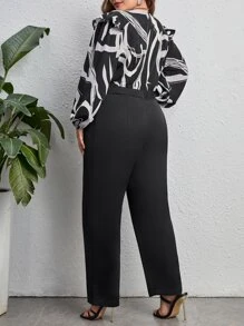 SHEIN Clasi Plus Graphic Print Lantern Sleeve Jumpsuit Without Belt - Multicolor - View 2