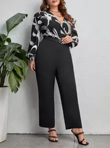 SHEIN Clasi Plus Graphic Print Lantern Sleeve Jumpsuit Without Belt - Multicolor - View 3