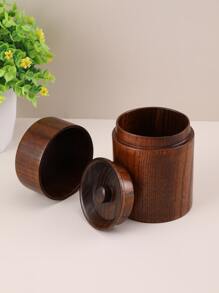 1pc Wooden Tea Jar - Brown - View 1
