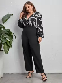 SHEIN Clasi Plus Graphic Print Lantern Sleeve Jumpsuit Without Belt - Multicolor - View 5