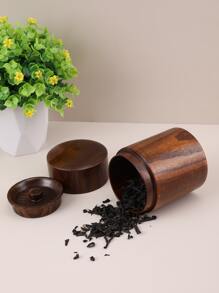 1pc Wooden Tea Jar - Brown - View 4