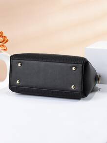 鱷魚紋壓花方形包，用這款時尚手提包提升您的風格-非常適合辦公室和派對！ - 黑色 - 查看 3