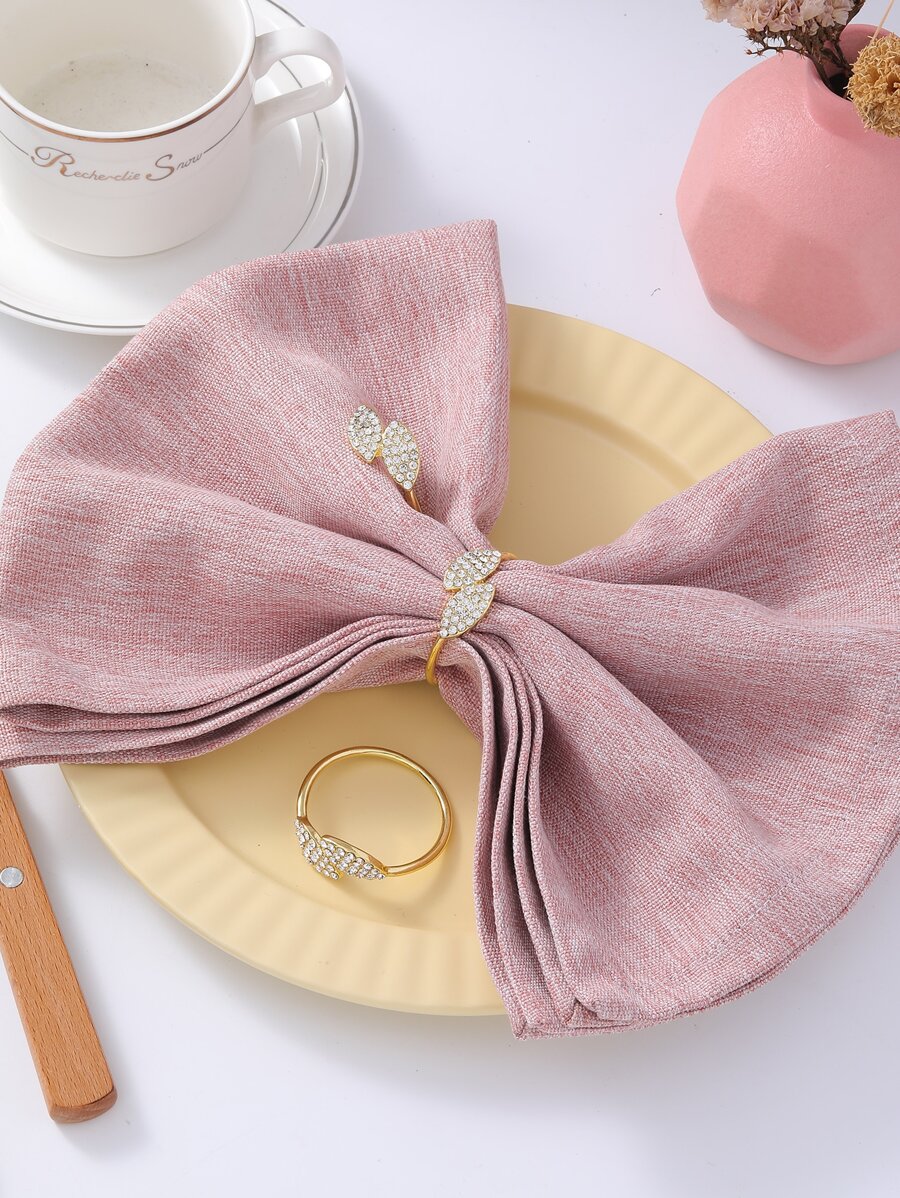 1pc Rhinestone Leaf Decor Napkin Ring - Gold - View 1