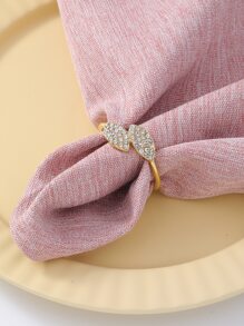 1pc Rhinestone Leaf Decor Napkin Ring - Gold - View 5