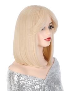 12 英寸女士合成耐热纤维假发，短直发，带刘海，适合日常佩戴 - 金色 - 查看 4