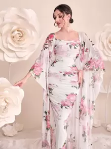 Modelyn Floral Print Cami Bodycon Dress & Open Front Coat Two Pieces 2 Pieces Set - Multicolor - View 5