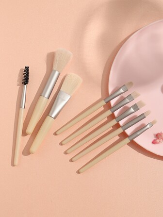 8件套旅行化妆刷套装，含化妆刷包，伴娘礼物，合成纤维面部化妆刷，斜角腮红刷，适用于婚礼、新娘送礼会、单身派对等场合。