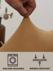 素色有彈性椅套 - 駝色 - 查看 3