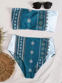Swim Vcay Summer Beach Lace-Up Back Bandeau Bikini Set