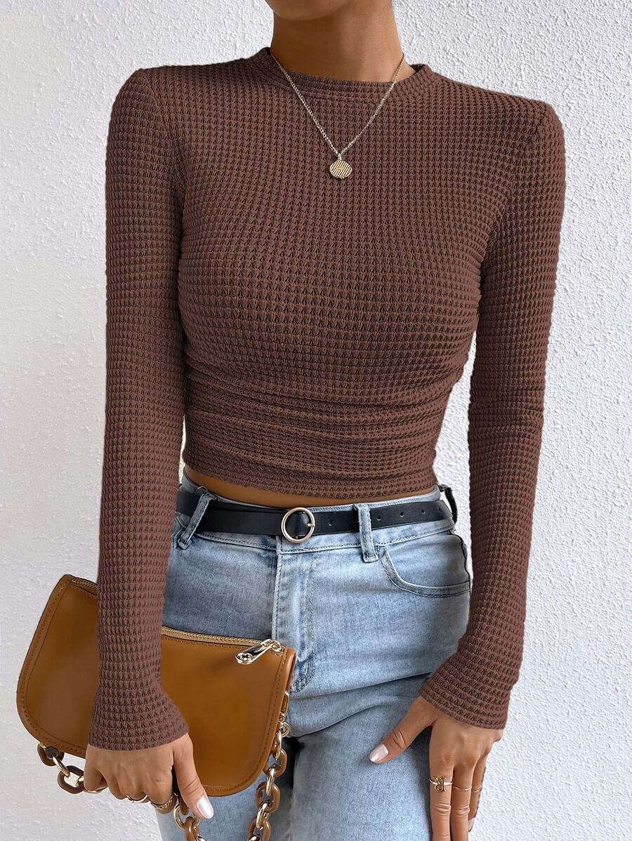 SHEIN Essnce Solid Waffle Knit Crop Tee