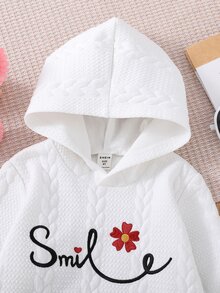 Tween Girl Letter & Floral Embroidery Sweatshirt - White - View 4