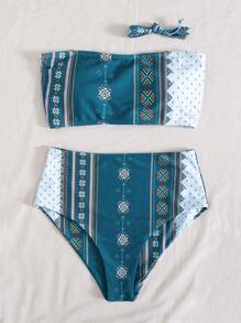 Swim Vcay Summer Beach Lace-Up Back Bandeau Bikini Set