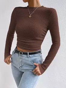 SHEIN Essnce Solid Waffle Knit Crop Tee