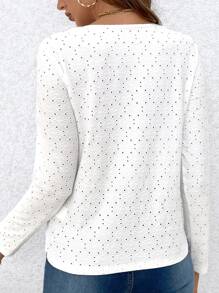 SHEIN Frenchy Áo thun nữ Tương phản ren Tranh thêu màu trơn Thanh lịch - trắng - Xem 6