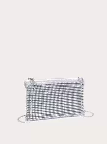 Ladies' Crossbody Square Bag With Sequins And Faux Diamonds, Metal Chain, Lightweight And Stylish, Suitable For Going Out.