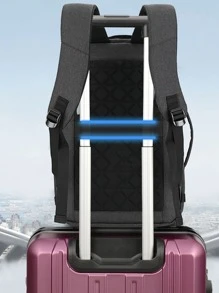 Men USB Charging Port Design Laptop Backpack - Black - View 5