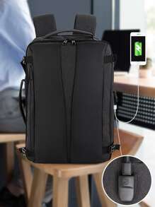 Men USB Charging Port Design Laptop Backpack - Black - View 6