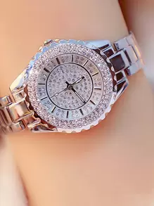 1 件/套时尚独特女士水钻钢带手表 + 蝴蝶手链套装，适合日常佩戴、生日、女士礼物、周年纪念、年终促销、单身节、万圣节促销，无礼盒 - 銀色 - 查看 2