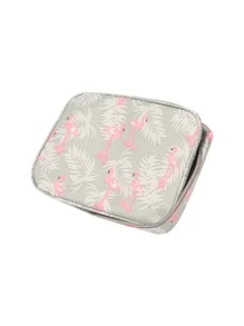 1pc Tropical & Flamingo Pattern Toiletry Travel Bag - Grey - View 6