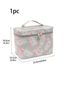 1pc Tropical & Flamingo Pattern Toiletry Travel Bag - Grey - View 4