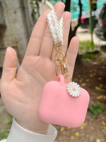1pc Chrysanthemum Flower Keychain Earphone Case Suitable For AirPods 4 Pro 2, Pro 3, 2 & 1, Soft Silicone Integrated Design - Pink - View 1