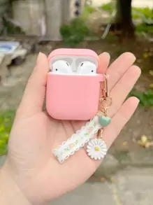 1pc Chrysanthemum Flower Keychain Earphone Case Suitable For AirPods 4 Pro 2, Pro 3, 2 & 1, Soft Silicone Integrated Design - Pink - View 3