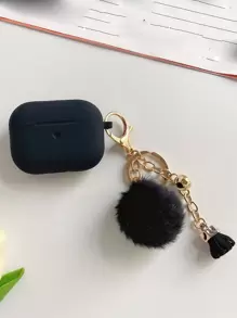 Apple Fluffy Pom Pom Charm Case Compatible With AirPods Pro Compatible With Airpods1/2 AirPods Pro - Black - View 1