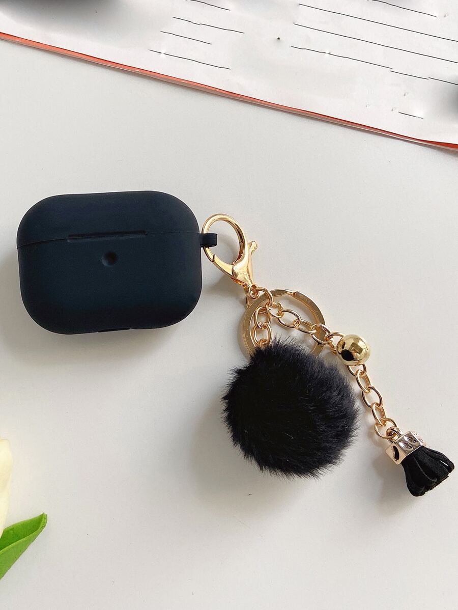 Apple Fluffy Pom Pom Charm Case Compatible With AirPods Pro Compatible With Airpods1/2 AirPods Pro - Black - View 1
