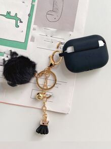 Apple Fluffy Pom Pom Charm Case Compatible With AirPods Pro Compatible With Airpods1/2 AirPods Pro - Black - View 2