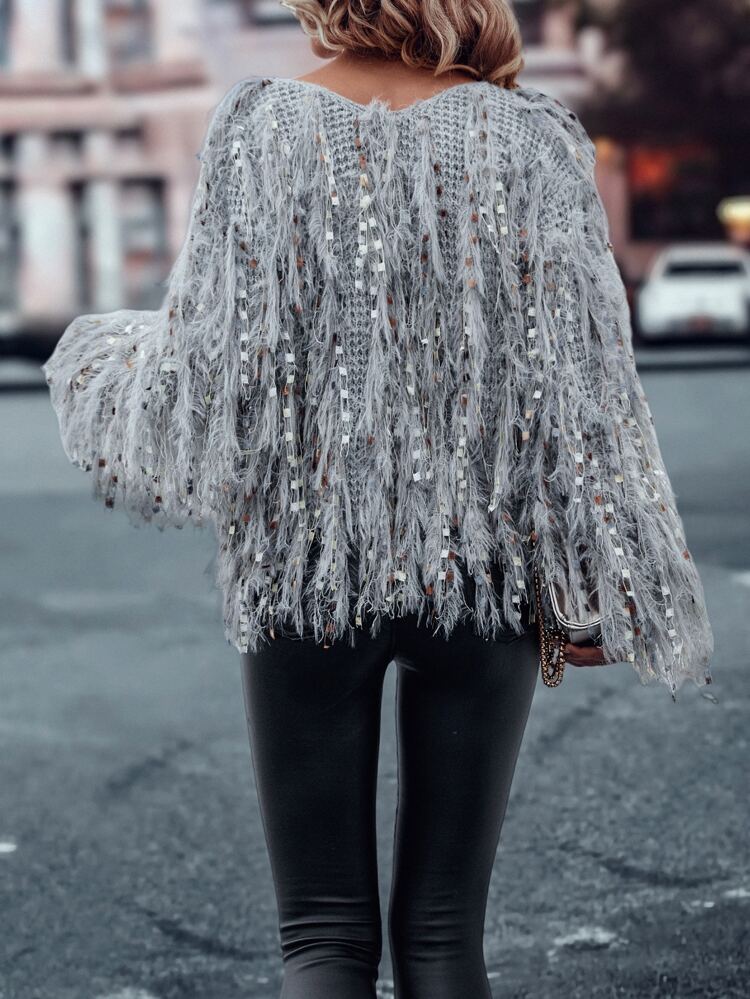 V-Neck Fluffy Knit Sweater Knit Pullover Fall Winter
