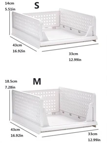 1pc Hollow Out Design Foldable Clothes Storage Box, White Plastic Adjustable Closet Shelf For Clothing Storage - White - View 2