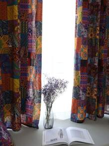 Bubaba 1 件彩色拼布图案遮光窗帘，波西米亚矩形复古风格装饰窗帘，适合派对、咖啡厅、健身房、卧室、客厅、餐厅、厨房、家居使用，所有季节 - 彩色 - 查看 8