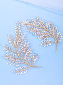 水鑽裝飾新娘髮帶 - 金色 - 查看 2