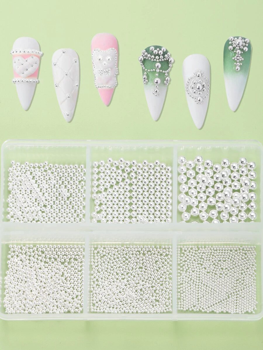 1box/set Silver Steel Beads Nail Art Decoration Kit - Silver - View 1