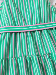 Chicas Vestido con cinturón de rayas ribete con fruncido - Verde - Ver 6