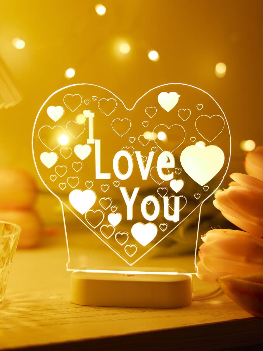 1pc Heart Shaped Decoration Light - Yellow - View 1