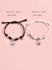 2pcs Couple Rhinestone & Star Decor Heart Charm Bracelet - Multicolor - View 4