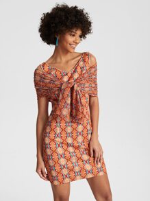 Shevon Patel Allover Print Tie Front Bodycon Dress - Multicolor - View 4