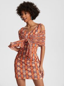 Shevon Patel Allover Print Tie Front Bodycon Dress - Multicolor - View 5