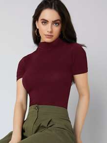 Mulvari High Neck Solid Summer T Shirts - Maroon - View 4