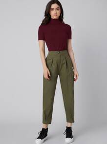 Mulvari High Neck Solid Summer T Shirts - Maroon - View 5