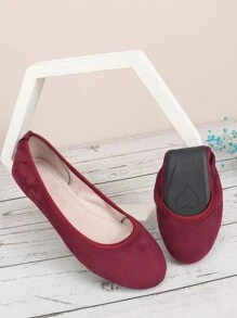 Minimalist Faux Suede Ballet Flats - Burgundy - View 2