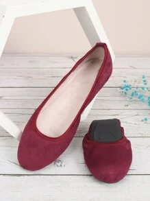 Minimalist Faux Suede Ballet Flats - Burgundy - View 4