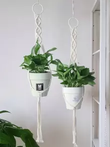 1pc Braided Detail Plant Hanger Without Flowerpot - Beige - View 1